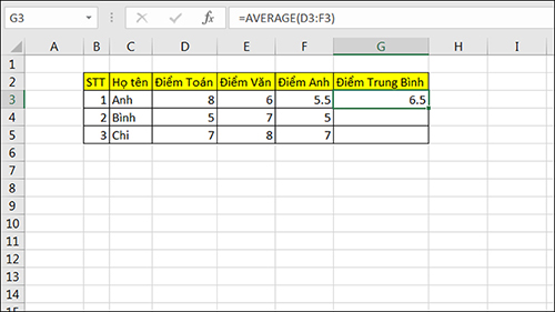 Ví dụ tính hàm AVERAGE-2 Ví dụ tính hàm AVERAGE-2