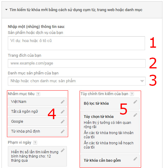 Khu để điền từ khóa cần lấy ý tưởng
