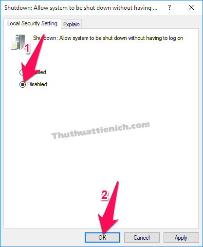 xóa nút shutdown màn hình đăng nhập window